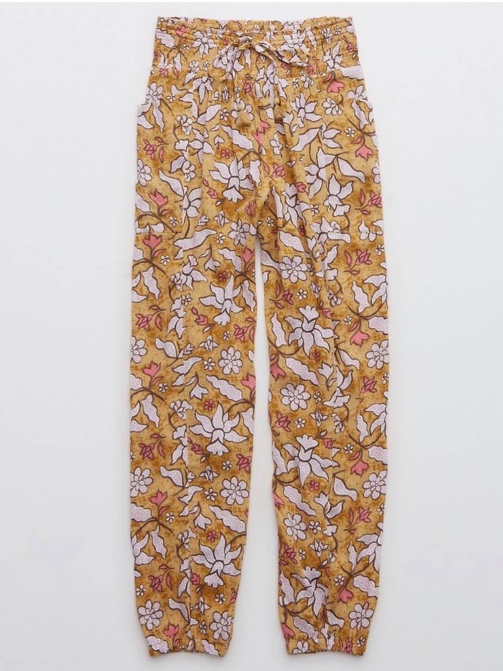 Aerie Smocked Floral Print High Waisted Pants Size Medium Joggers Beach Pants
